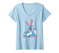 Womens Disney Lilo & Stitch Easter Cute Stitch Bunny Big Chest Logo V-Neck T-Shirt