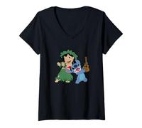 Womens Disney Lilo & Stitch Hawaiian Tropical Hula Lessons Duo V-Neck T-Shirt