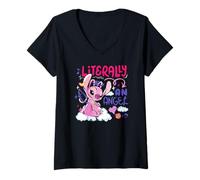 Women's Disney Lilo & Stitch Literally An Angel Colorful Chest Logo V-Neck T-Shirt