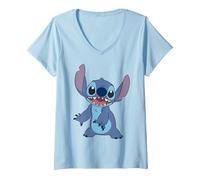 Women's Disney Lilo & Stitch Simple Stitch Stance V-Neck T-Shirt, Baby Blue, XX-Large