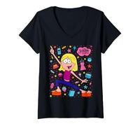 Women's Disney Lizzie McGuire Cartoon Lizzie Daily Life Icon Collage V-Neck T-Shirt