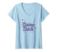Women's Disney Mickey And Friends Daisy Duck Butterfly Shaped Globe V-Neck T-Shirt