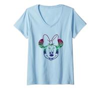 Womens Disney Mickey And Friends Minnie Tropical Gradient Fill V-Neck T-Shirt