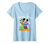Womens Disney Mickey And Pluto Holiday Cheer Christmas V-Neck T-Shirt