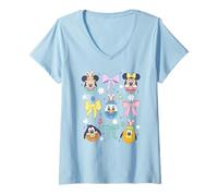 Womens Disney Mickey & Friends Cute Easter Eggs Pastel Color Logo V-Neck T-Shirt
