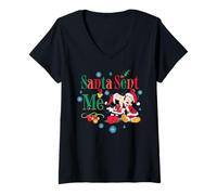 Womens Disney Mickey & Minnie Christmas Santa Sent Me Holiday V-Neck T-Shirt
