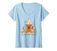 Womens Disney Mickey & Minnie in My Pumpkin Spice Era Fall Coffee V-Neck T-Shirt