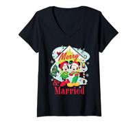 Womens Disney Mickey & Minnie Merry & Married Christmas Couples V-Neck T-Shirt
