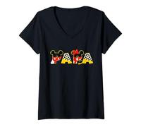 Womens Disney Mickey Minnie Papa Father's Day Birthday Family Trip V-Neck T-Shirt
