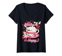 Womens Disney Mickey & Minnie Valentine's Day "You Mocha Me Happy" V-Neck T-Shirt