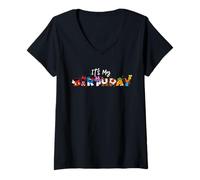 Womens Disney Mickey Mouse and Friends "It's My Birthday" Party V-Neck T-Shirt