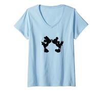 Womens Disney Mickey Mouse and Minnie Silhouette V-Neck T-Shirt