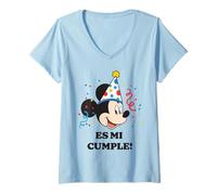 Womens Disney Mickey Mouse ¡ES Mi Cumple! Fiesta de Cumpleaños V-Neck T-Shirt