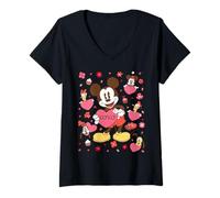 Womens Disney Mickey Mouse & Friends Valentine's Day Retro Hearts V-Neck T-Shirt