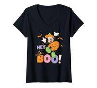Womens Disney Mickey Mouse "Hey Boo!" Cute Halloween Matching V-Neck T-Shirt