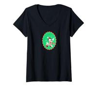 Womens Disney Mickey Mouse Oh Boy It's Christmas Holiday Sticker V-Neck T-Shirt