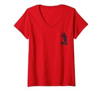 Women's Disney Mickey Mouse Silhouette Left Chest V-Neck T-Shirt, Red, Medium