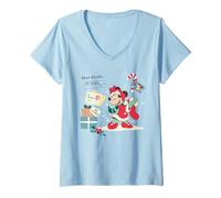 Womens Disney Minnie Mouse Christmas Dear Santa... Retro Holiday V-Neck T-Shirt