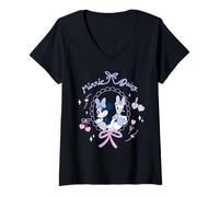 Womens Disney Minnie Mouse & Daisy Duck Friend Heart Coquette Style V-Neck T-Shirt