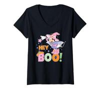 Womens Disney Minnie Mouse "Hey Boo!" Cute Halloween Matching V-Neck T-Shirt