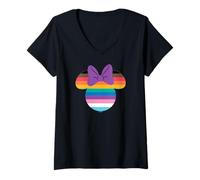 Womens Disney Minnie Mouse Pride Inclusive Rainbow Head Icon Fill V-Neck T-Shirt