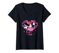 Womens Disney Minnie Mouse Valentine's Day Cupid Pixel Heart V-Neck T-Shirt
