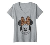 Womens Disney Minnie Mouse Vintage Leopard Print Bow Portrait V-Neck T-Shirt