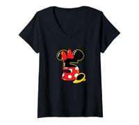 Womens Disney Minnie Numbers "5" Fifth 5th Birthday Party Gift V-Neck T-Shirt