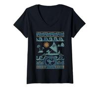 Womens Disney Moana Boat Collage V-Neck T-Shirt