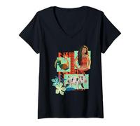 Women's Disney Moana Pua Hei Hei & Moana Drawn Art Panel Portraits V-Neck T-Shirt