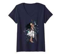 Womens Disney Moana Tropical Floral Print V-Neck T-Shirt