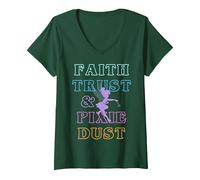 Women's Disney Peter Pan Tinkerbell Faith Trust & Pixie Dust Outline V-Neck T-Shirt, Dark Green, XX-Large