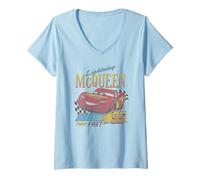 Womens Disney Pixar Cars 2 Lighting Mc Queen Think Fast Portrait V-Neck T-Shirt