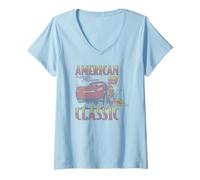 Womens Disney Pixar Cars 4th of July McQueen American Classic Retro V-Neck T-Shirt