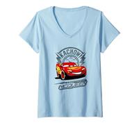 Womens Disney Pixar Cars Lightning McQueen Kachow! Retro Shot V-Neck T-Shirt