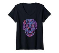Womens Disney Pixar Coco Floral Skull Story V-Neck T-Shirt