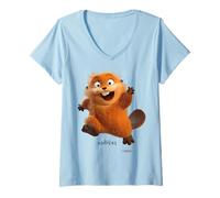 Women's Disney Pixar Hoppers Beaver Mable Running Happy To Say Hello V-Neck T-Shirt