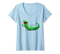 Women's Disney Pixar Hoppers Tom Lizard Smiling Happy Pose V-Neck T-Shirt