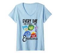 Women's Disney Pixar Inside Out Every Day Emotions V-Neck T-Shirt, Baby Blue, X-Large