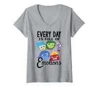 Women's Disney Pixar Inside Out Every Day Emotions V-Neck T-Shirt, Heather Grey, X-Large