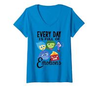 Women's Disney Pixar Inside Out Every Day Emotions V-Neck T-Shirt, Sapphire Blue, Large