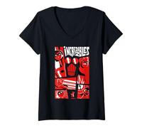 Womens Disney Pixar The Incredibles 2 Retro Comic Style Collage V-Neck T-Shirt
