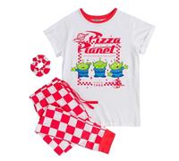 Womens Disney Pixar Toy Story Pizza Planet Aliens Pyjamas with Scrunchie Off-White
