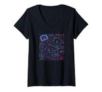 Womens Disney Pixar Turning Red Mei Notebook Doodles V-Neck T-Shirt