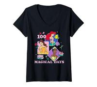 Womens Disney Princess 100 Magical Days of School 100th Day V-Neck T-Shirt