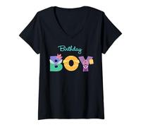 Womens Disney Princess "Birthday Boy" Party Character Letters V-Neck T-Shirt