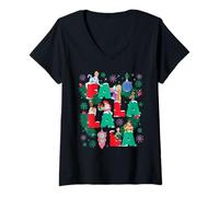Womens Disney Princess Christmas FA La La La Winter Holiday Letters V-Neck T-Shirt