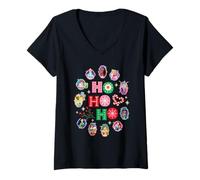 Womens Disney Princess Christmas Ho Ho Ho Winter Holiday Portraits V-Neck T-Shirt