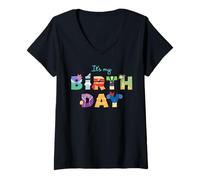 Womens Disney Princess "It's My Birthday" Big Character Letters V-Neck T-Shirt