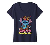 Womens Disney Stitch Christmas "Santa's Naughty List" Funny Holiday V-Neck T-Shirt